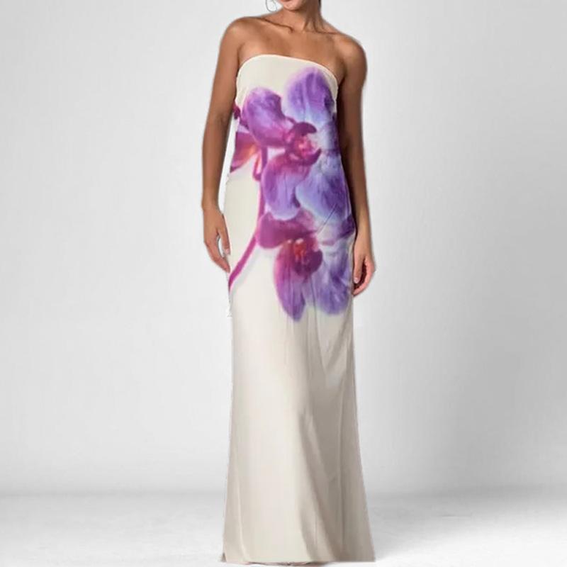 

Весна Новое Женское Платье С Принтом Сексуальное Без Бретелей Облегающее Талию Длинная Юбка 3XL