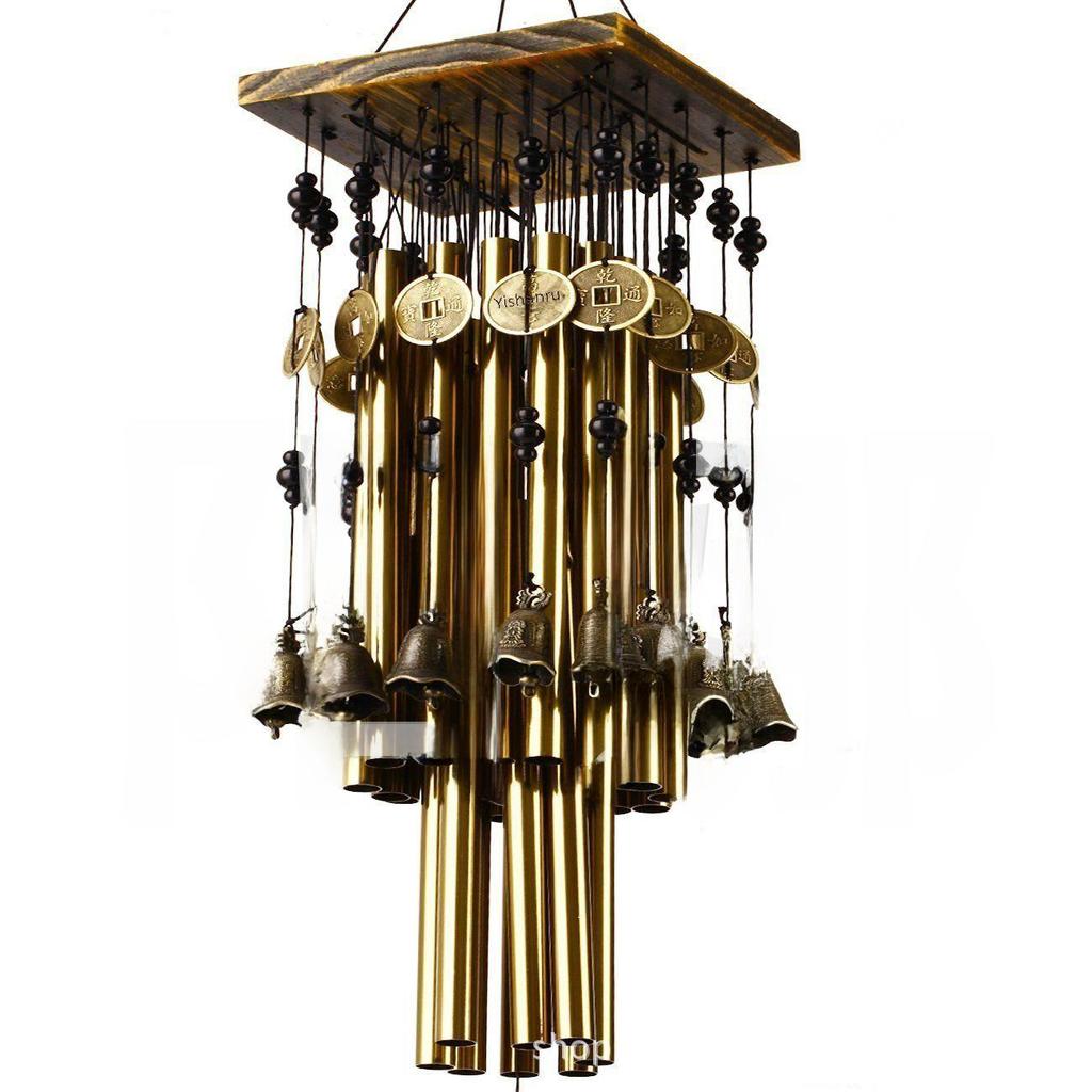 Massivt trä och metall multirör vindspel - Brons och röd koppar utomhus balkongdekor