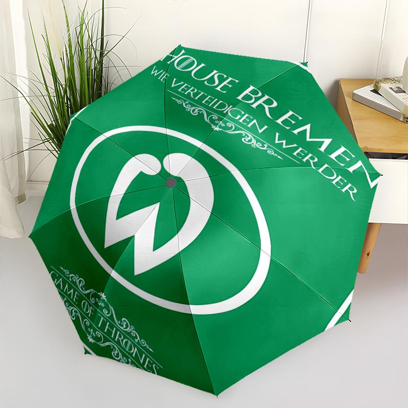 Werder Bremen LOGO Print Automatic Umbrella, 8 Rib Iron Frame, Plastic Handle, Suitable for Outdoor Travel &Daily , Ideal Gift