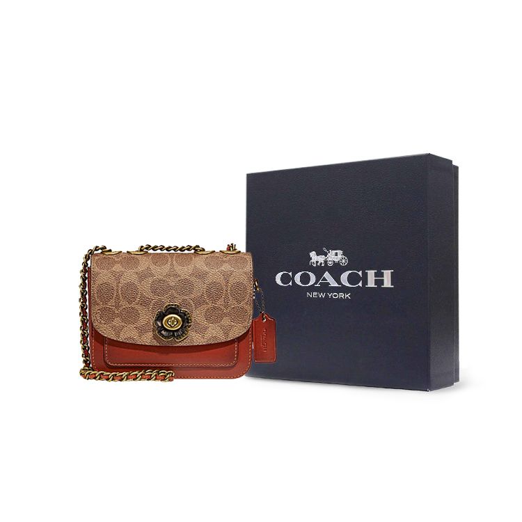 Coach Madison 16 Camellia Turnlock Signature Logo Color Block Small Leather Shoulder Bag Women Shoulder Bag Brown Multicolor C0829-B4NQ4