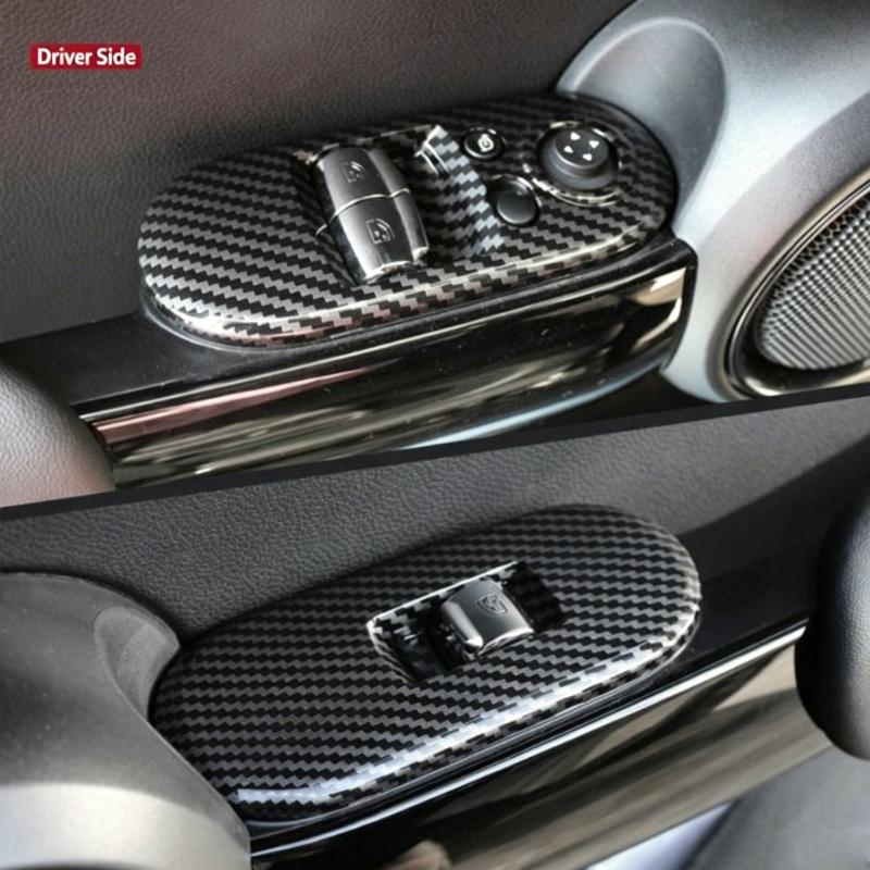 Carbon Fiber Pattern Window Control Panel Trim for F56 3-Door 2014-2024, ABS Accent Cover Pair with Adhesive Backing for Front Door Area