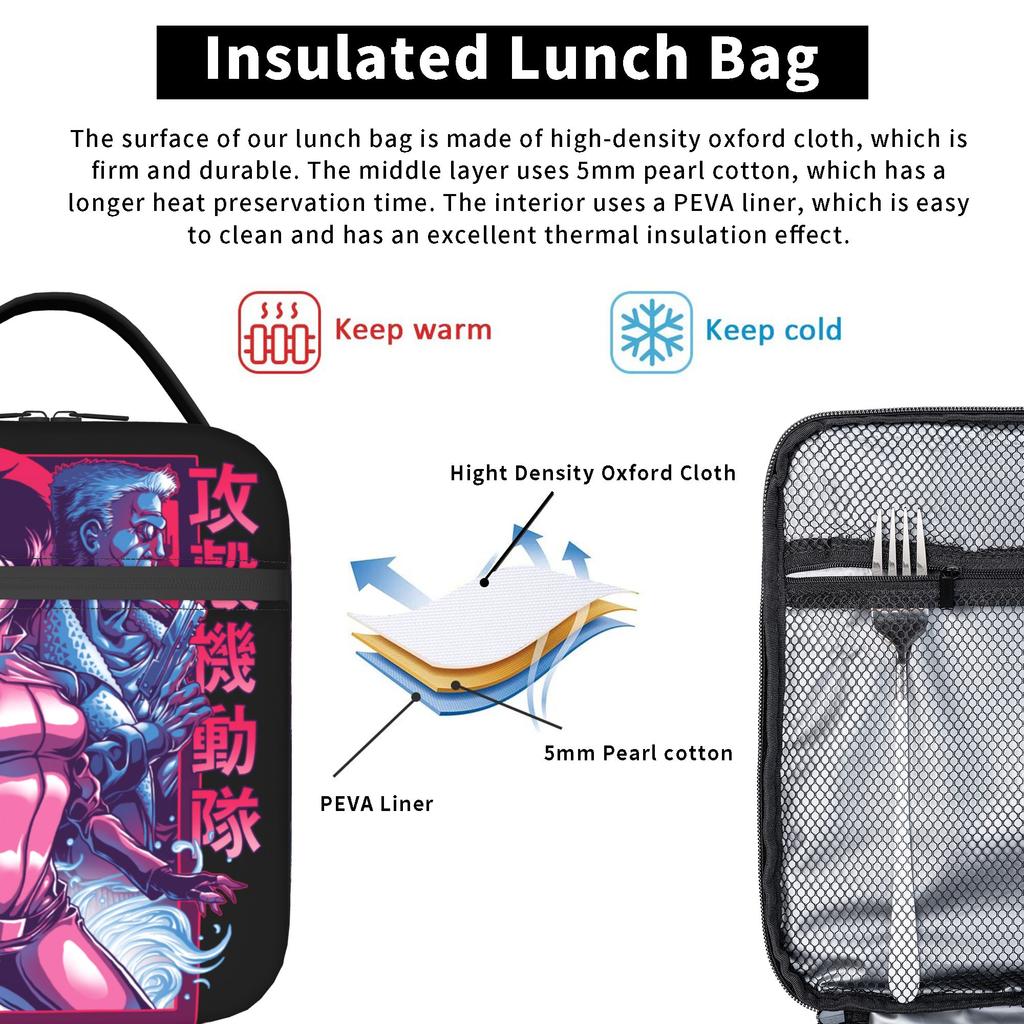 Ghost in The Shell Vaporwave Aesthetic Insulated Lunch Bags High Capacity Reusable Cooler Bag Tote Lunch Box Bento Pouch