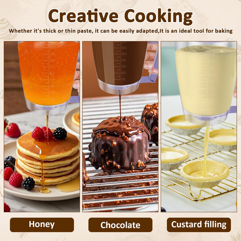 Pancake Batter Dispenser with Squeeze Handle 30.43 oz Batter Separator Baking Tools for Pancakes Cupcake Waffle Muffin Mix Cake