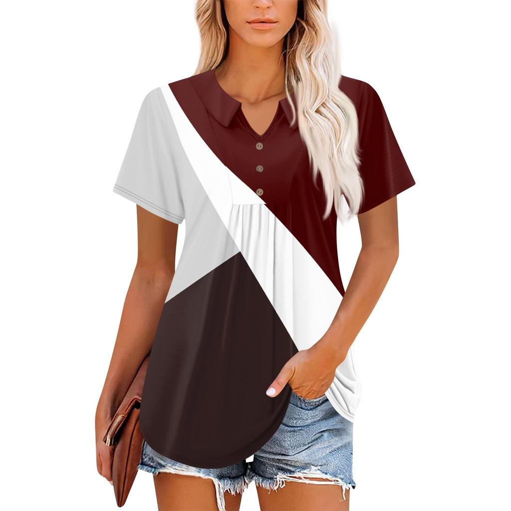 Women's Short Sleeve V-Neck Collared Tops Summer Business Casual Work T Shirts