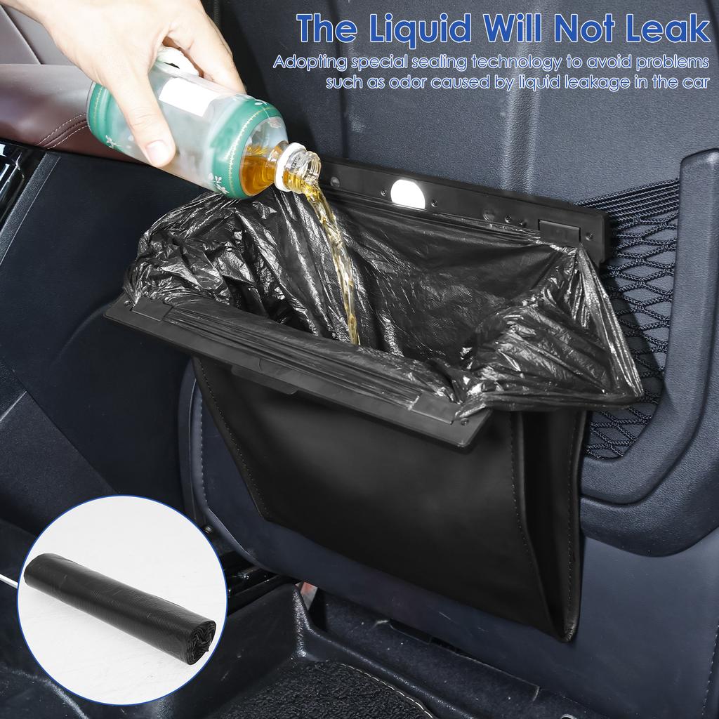LED Car Garbage Bin Leak Proof Magnetic Adsorption Trash Can Back Seat Hanging PU Leather Storage Box Truck Car Accessories