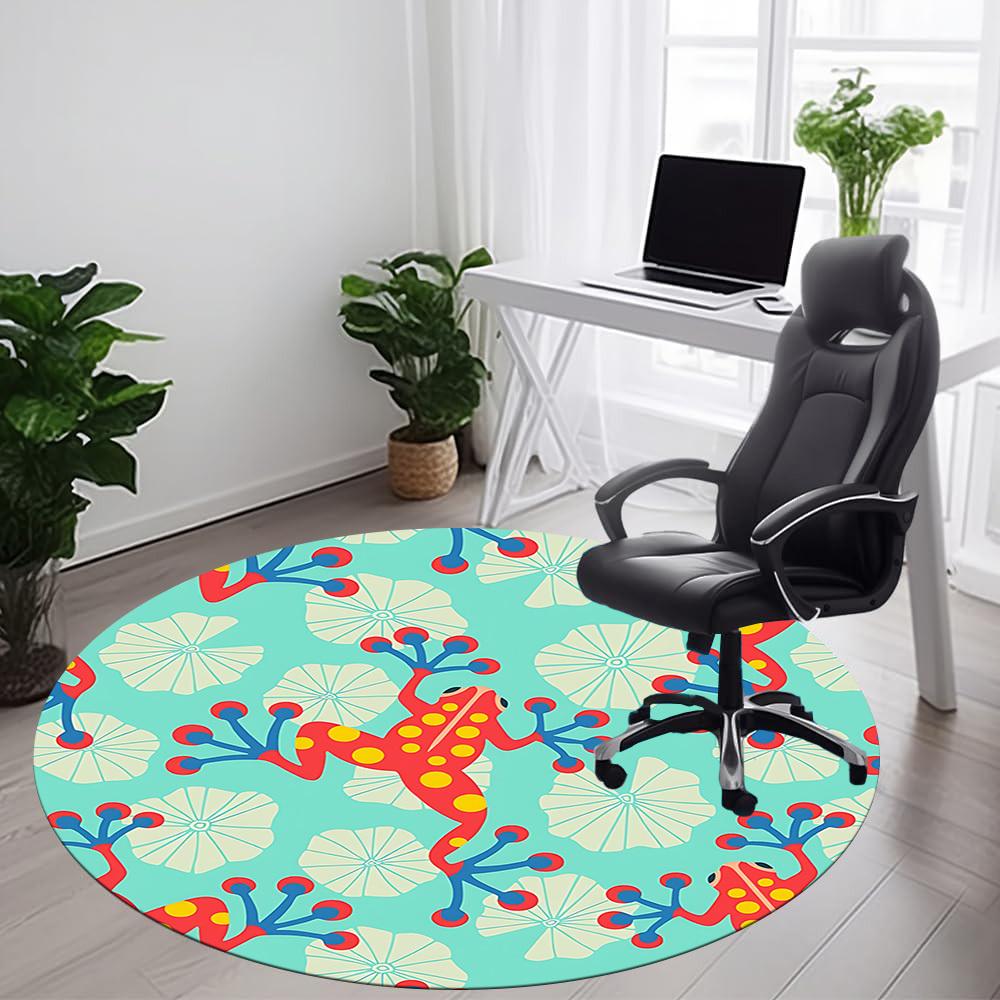 1PC Frog Floral Office Round Area Rug, Mat Suitable For Office, Under Office Chairs Bedroom Living Room Home Decor, Room Deco
