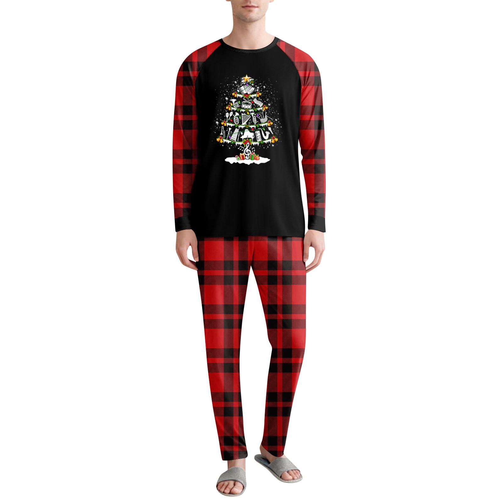 

Men s Christmas Print Round Neck Top Casual Comfortable Long Sleeve Plaid Pants Pajama Set XL білий