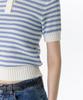 MUSINSA STANDARD WOMAN Women'S Striped Knitted Polo Shirt [Ivory/Sky Blue]