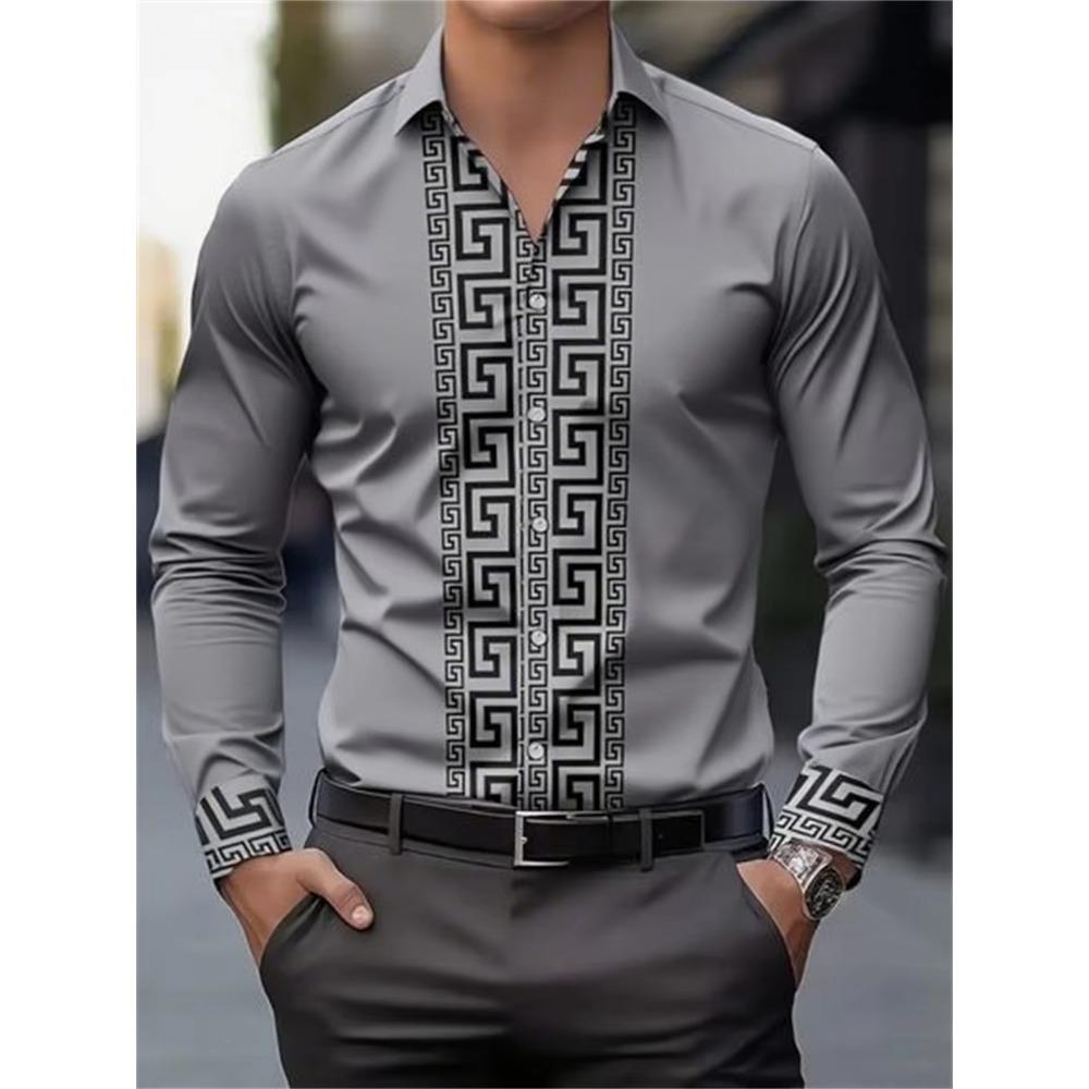 Men's Long-Sleeved Shirt with Pattern Design, Fashionable Lapel Button-Down Top, Versatile, Casual and Comfortable Men's Top