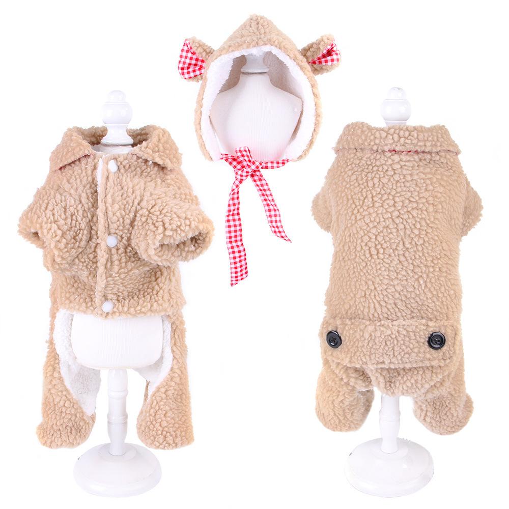 

Autumn and winter warm dog clothes bear ears pet clothes solid color hooded thickened pet clothes XS хаки