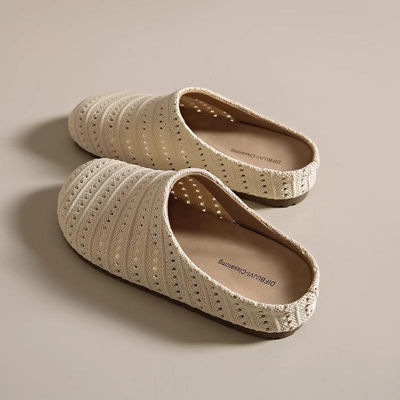 Fashion Fretwork Heels Shoes Woman 2025 Loafers Female Mule Cover Toe Slippers Summer Mules Scandals Slides Shoes Ladies' Slippers Cover