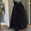 Women High Waist Jupe Korean Pleating Swing Skirt Vintage Fashion Spring Office Falda Holiday Loose Solid Long Skirt