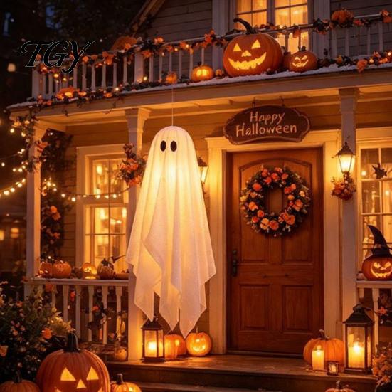 Beleuchtetes Geister-Set für Bäume 3 Stück Halloween Beleuchtete Hängende Dekorationen, Leuchtende Warme LED Schwebende Geister, Schwingende Ornamente Außen Display Baum