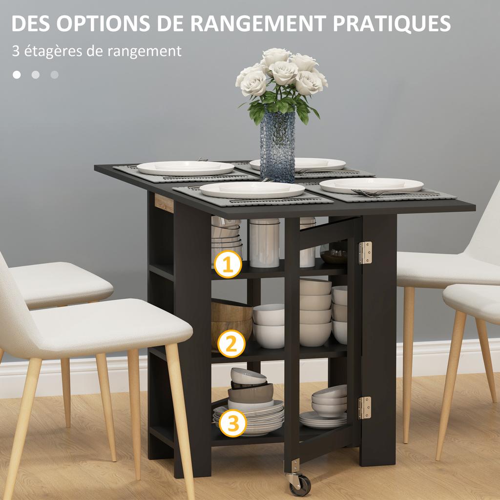 Tavolo da cucina tavolo da pranzo pieghevole rimovibile 3 ripiani 2 allunghe design moderno 120 x 60 x 75 cm nero
