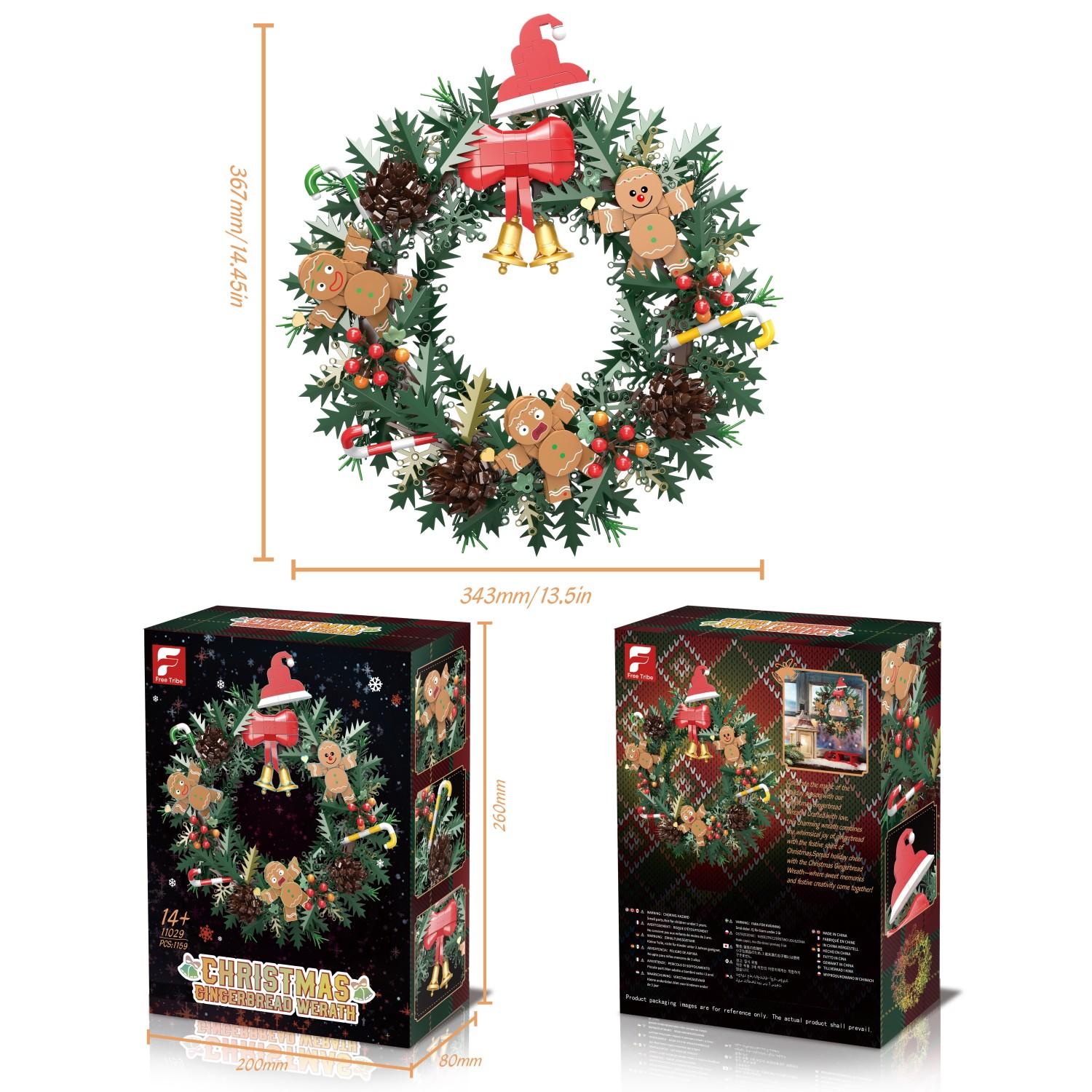 

1159PCS Xmas Gingerbread Man Garland Construction Blocks Bell Candy Cane Pine Cone Garland Model Bricks Holiday Deco Children Playthings