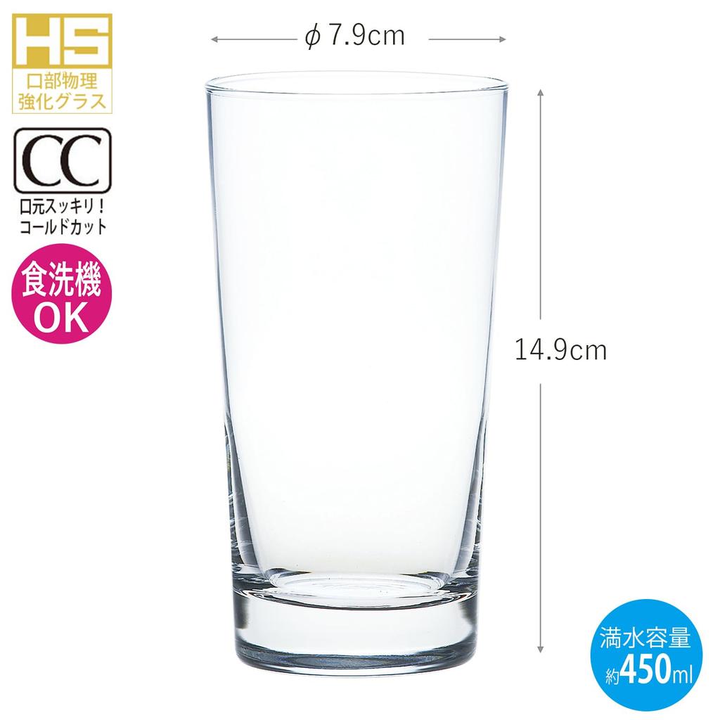 Toyo Sasaki üvegpohár Glass Knack HS 15 pohár 450 ml-es szett 6 db Made in Japan Mosogatógépben mosható Törhetetlen üvegpohár söröspohár Highball pohár savanyú