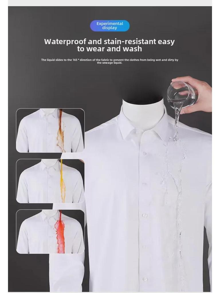 Men's Solid Color Three-Proof High-End Stretch Shirt - Non-Iron, Long Sleeve, Professional Formal Wear, Spring Collection.