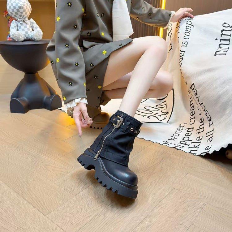 Live explosion~ Thick-soled heightening western knight boots for women in the autumn of 2025, new trousers, medium tube short boots for women