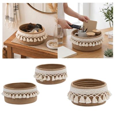 Decorative Handwoven Storage Basket Cotton Rope Organizer for Living Room Bedroom Desk Home Accessories