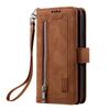 For iPhone 17 Pro Case 9 Card Slots Zipper Wallet PU Leather Phone Cover with Wrist Strap