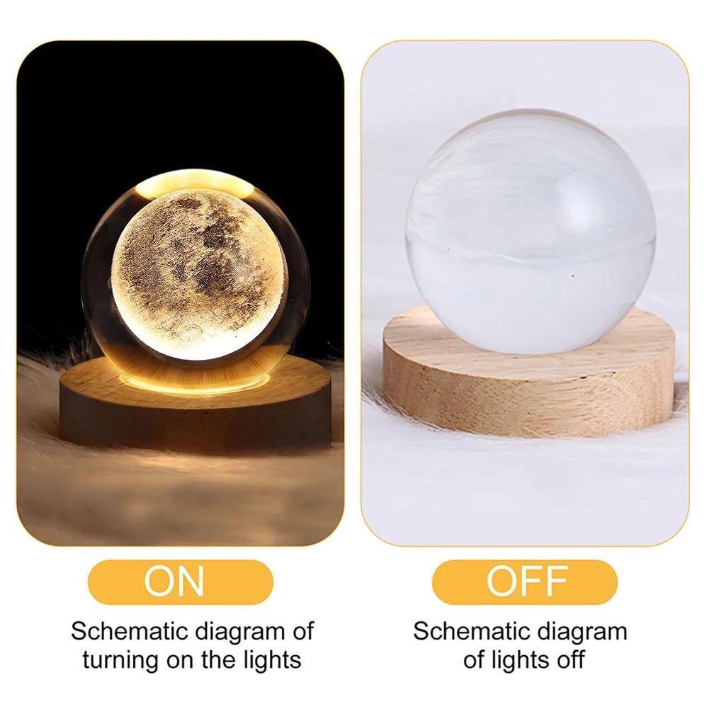 LED Crystal Ball Lamp Milky Way System Crystal Ball Glowing Solar System Crystal Ball with Wooden Base Glass Planet Nightlight