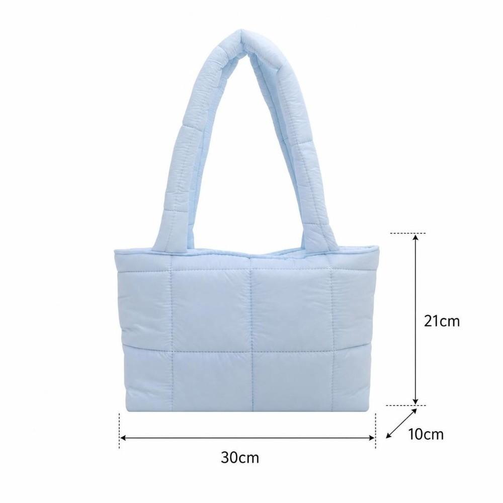 Cubic Grid Quilted Puffer Tote Bag Lightweight Cotton Solid Color Quilted Shoulder Bag Large Capacity Padded Handbag Women