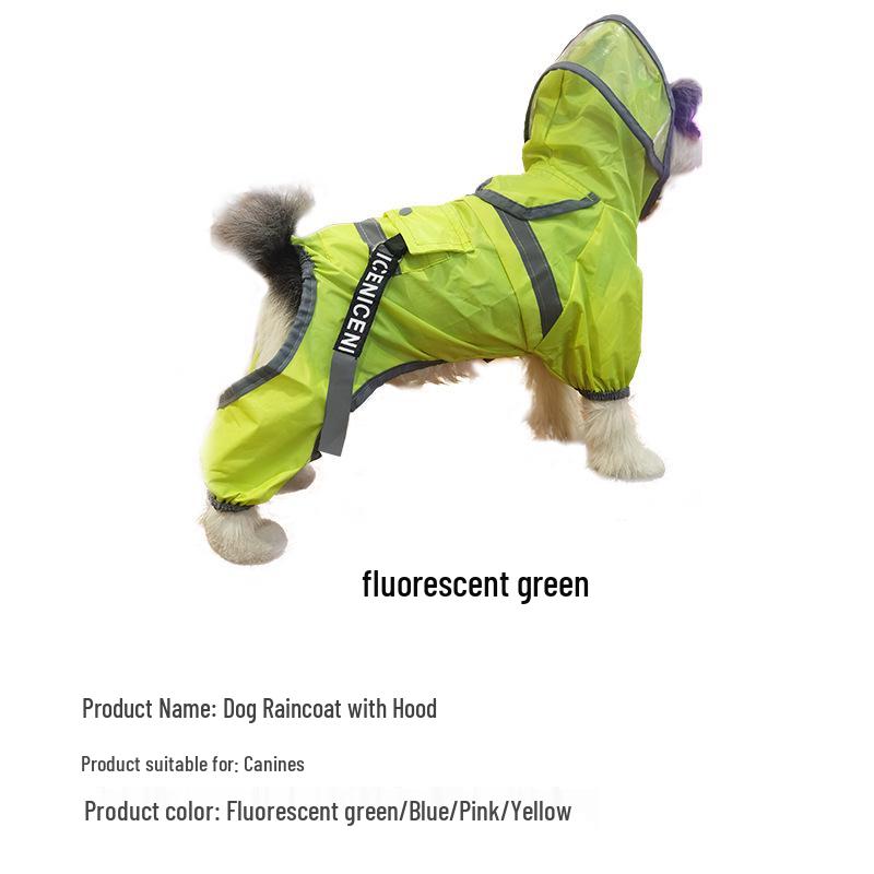 

Светоотражающий дождевик для собаки на четырех лапах - Полное покрытие, Большой козырек, Дождезащитная конструкция Large флуоресцентный зеленый