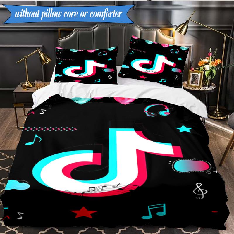 Neon Music Note 3pcs K-pop Music Group Bedding set,Ideal for Bedroom, Dormitory,Including Duvet Cover And 2pcs Pillowcases,Fan Gifts