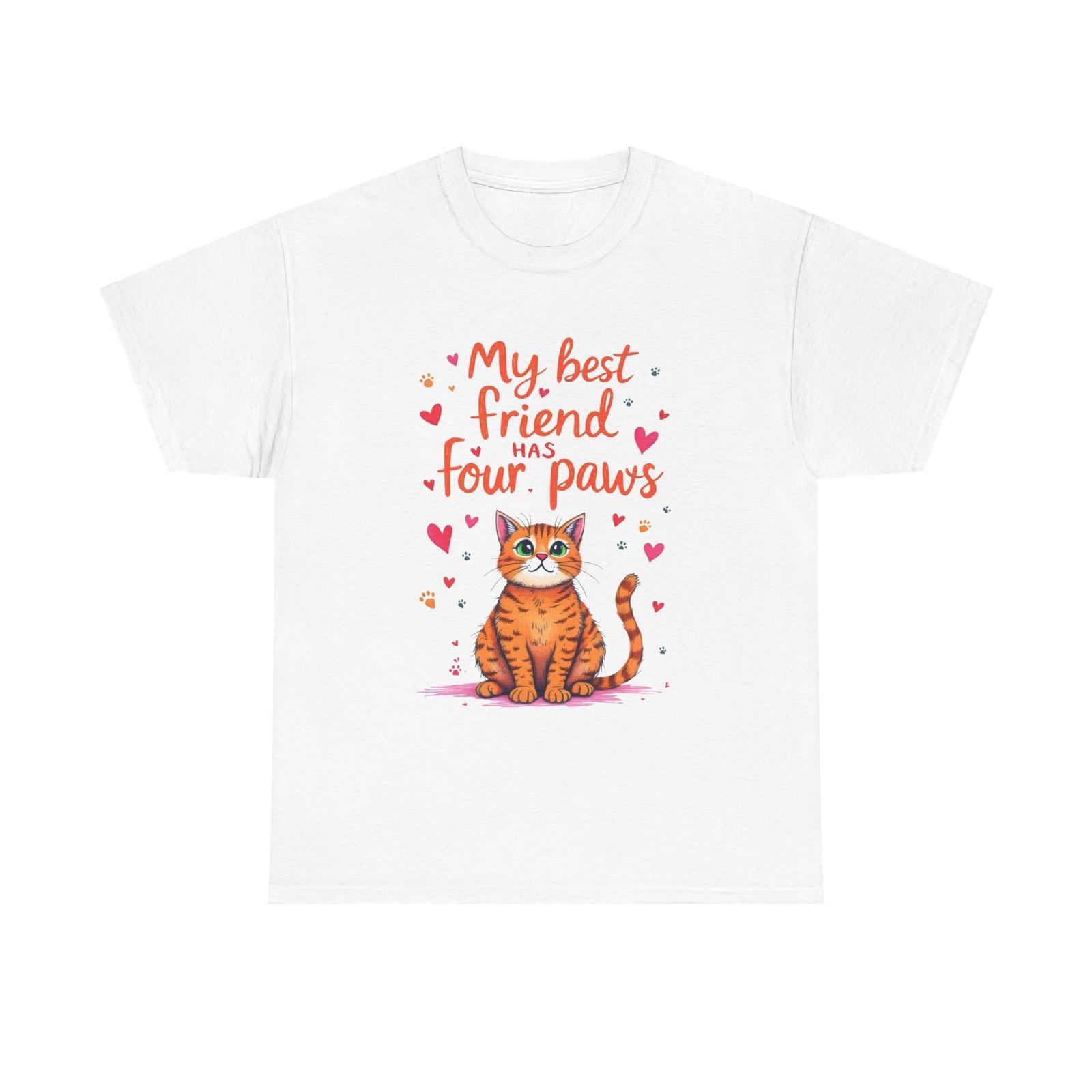 Cat Lover Unisex Heavy Cotton Tee, My Best Friend Has Four Paws Adorable T-Shirt S