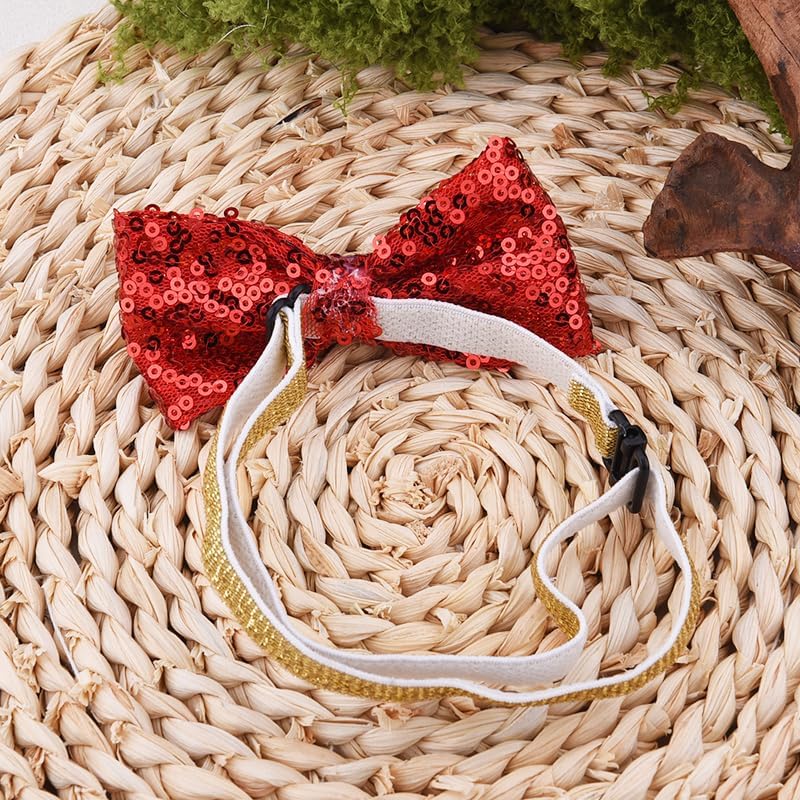 Pet Christmas Collar for Dogs Cats Kitten Puppy Red Glitter Bow Tie for Dog Cat Red Sequin Bow Ties for Cats Dogs Christmas Accessories for Dog