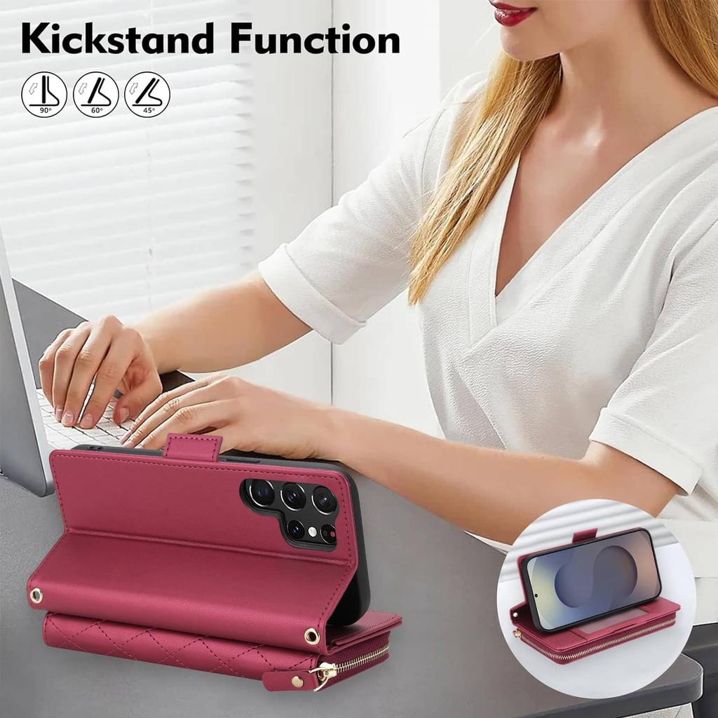 Crossbody Wallet Case for Samsung Galaxy S26 S25 S24 S23 Ultra S25 Edge, RFID Blocking Zipper Purse Flip Cover with Card Holder
