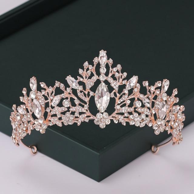 Rose Trendy Color Gold Tiaras And Crowns Pearl Crystal Princess Diadems Sale Queen Wedding Bridal Hair Accessories Headpiece