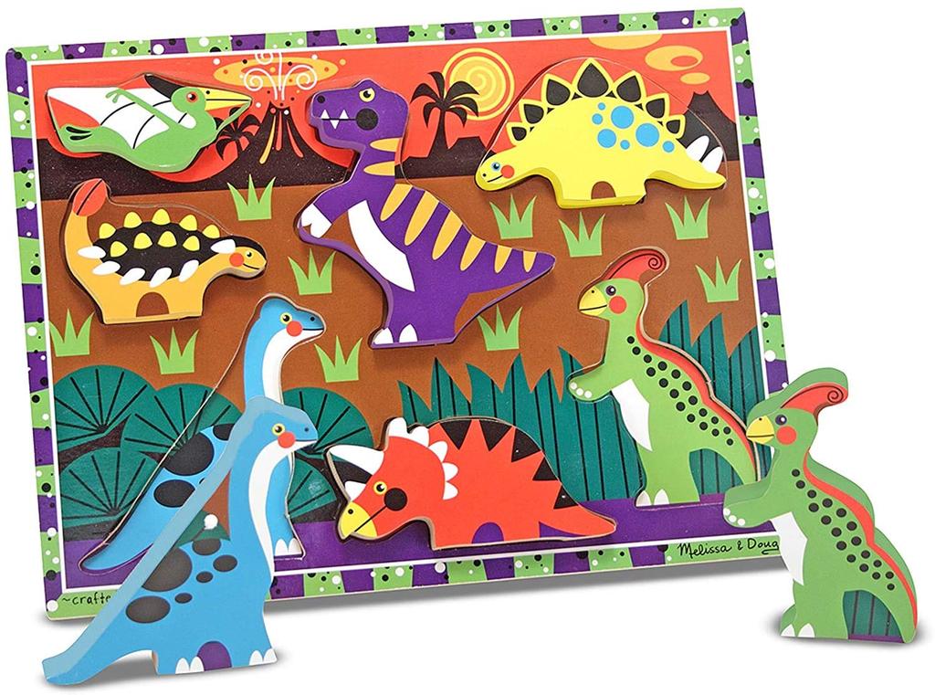 Melissa & Doug Wooden Dinosaur Toy Interlocking Puzzle, Thick, 7 Pieces, Authentic, Product Number 3747