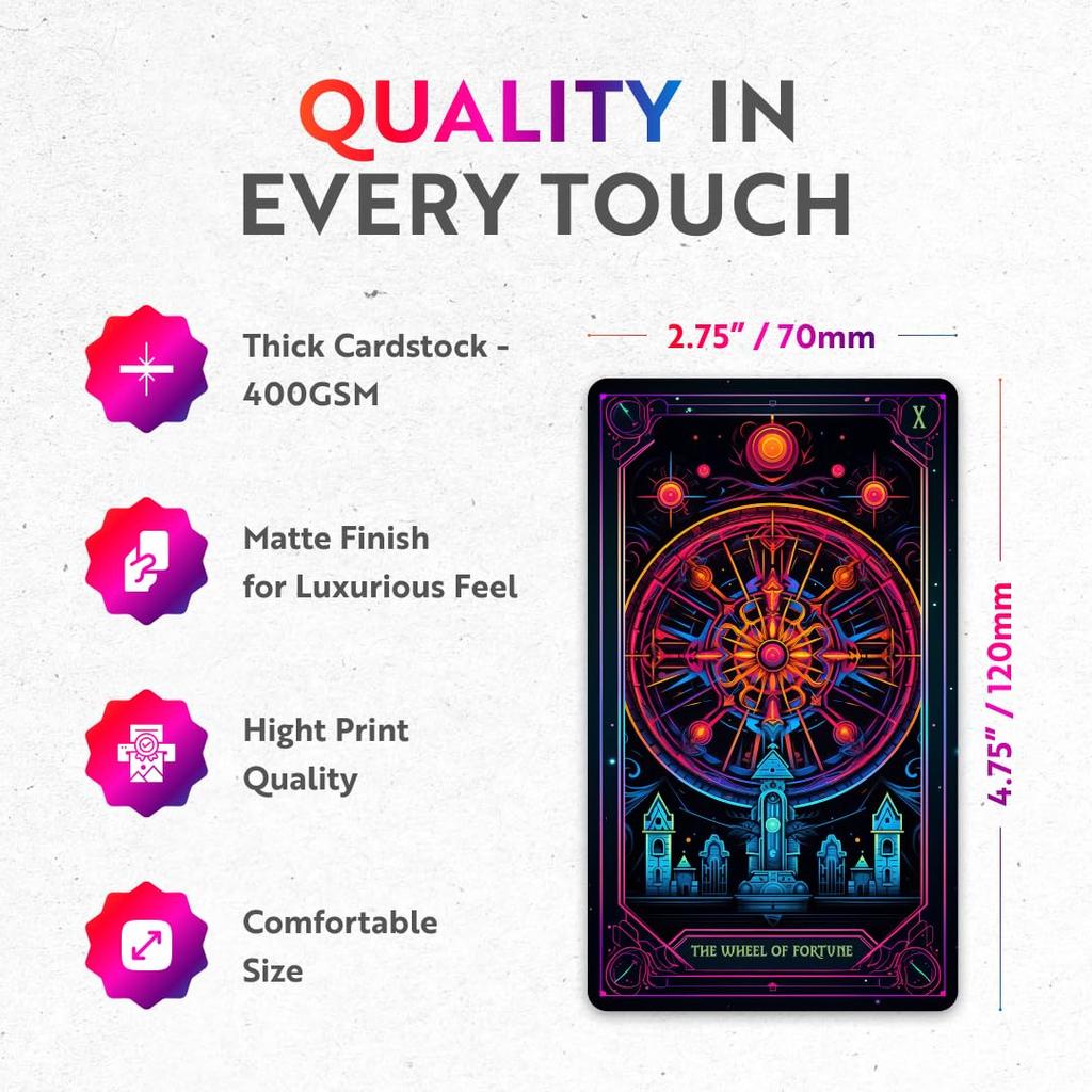 CRAFTERIAN Neon Tarot Tarot Tarot Cards for Beginners and Experts with Guidebook and Foil Divination Tool for All Skill Cards78 CardsOriginal