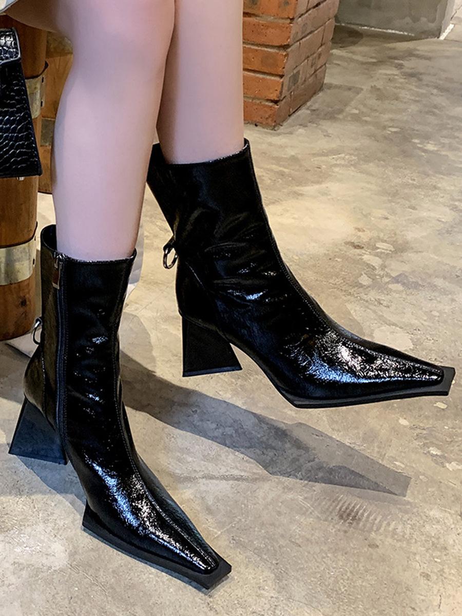 

Martin boots women s British style autumn and winter 2024 new pleated patent leather square head thick heel versatile short boots women s boots 35 чёрный