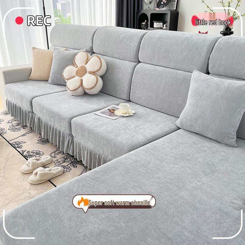 

2025 Chenille Skirt Sofa Slipcover, Non-Slip, Universal Fit, Modern Design Pillow Cover (45*45cm)