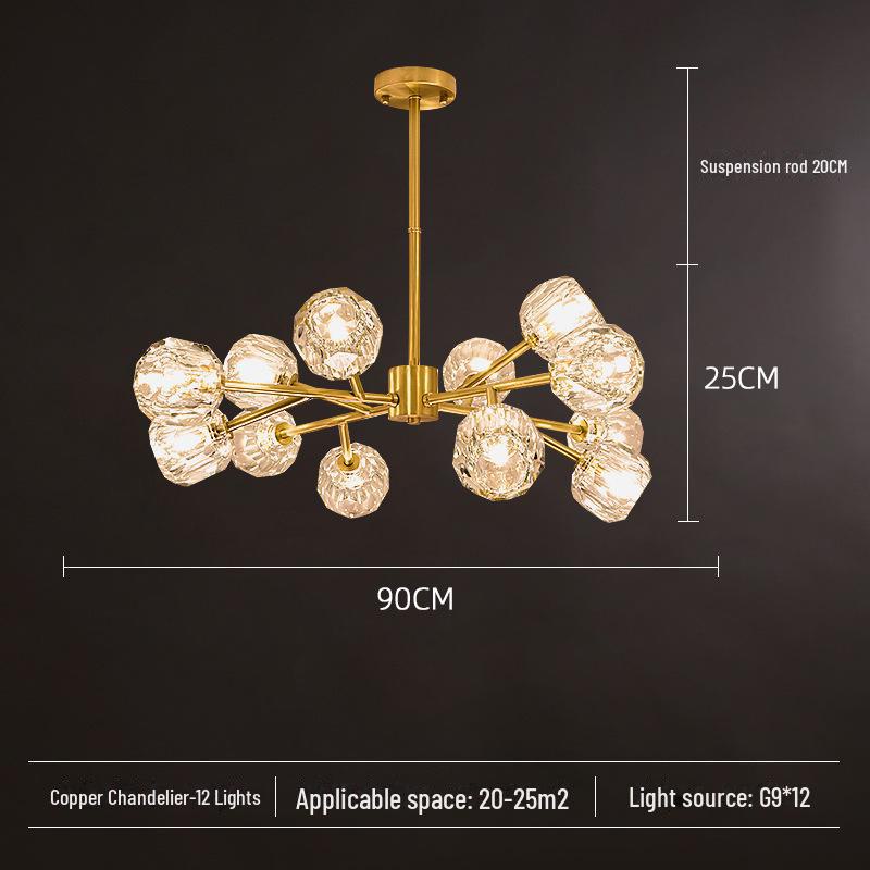Nordic Post-Modern Copper Crystal Chandelier for Living Room or Bedroom