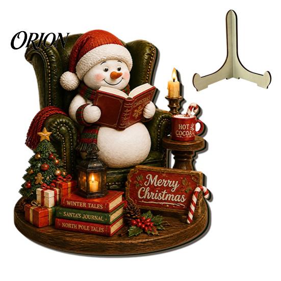 Wooden Holiday Wall Art Christmas Table Sign, 2D Flat Santa Claus/Snowman Reading Desktop Ornament Winter Party Decorations with Stand, Tabletop