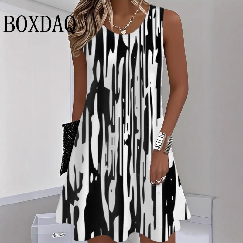 Tie Dye Striped Print Casual Loose Short Dresses For Women 2026 Fashion Summer Women's Beach A-Line Dress Elegant Female Dresses