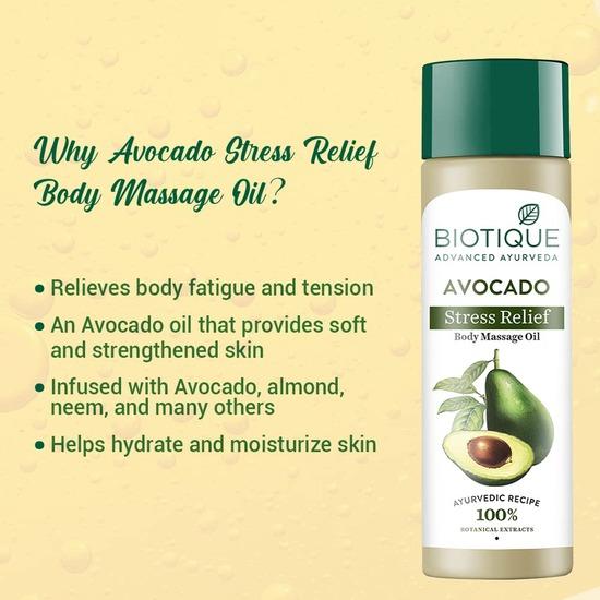 Biotique Cado Stress Relief Avocado Stress Relief Body Massage Oil | Heals and Hydrates Dry Skin | 200ml