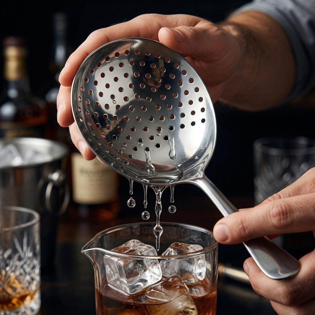 Stainless Steel Ice Scoop with Perforated Design for Efficient Ice Straining Durable Solid Handle Suitable for Bar Kitchen Use