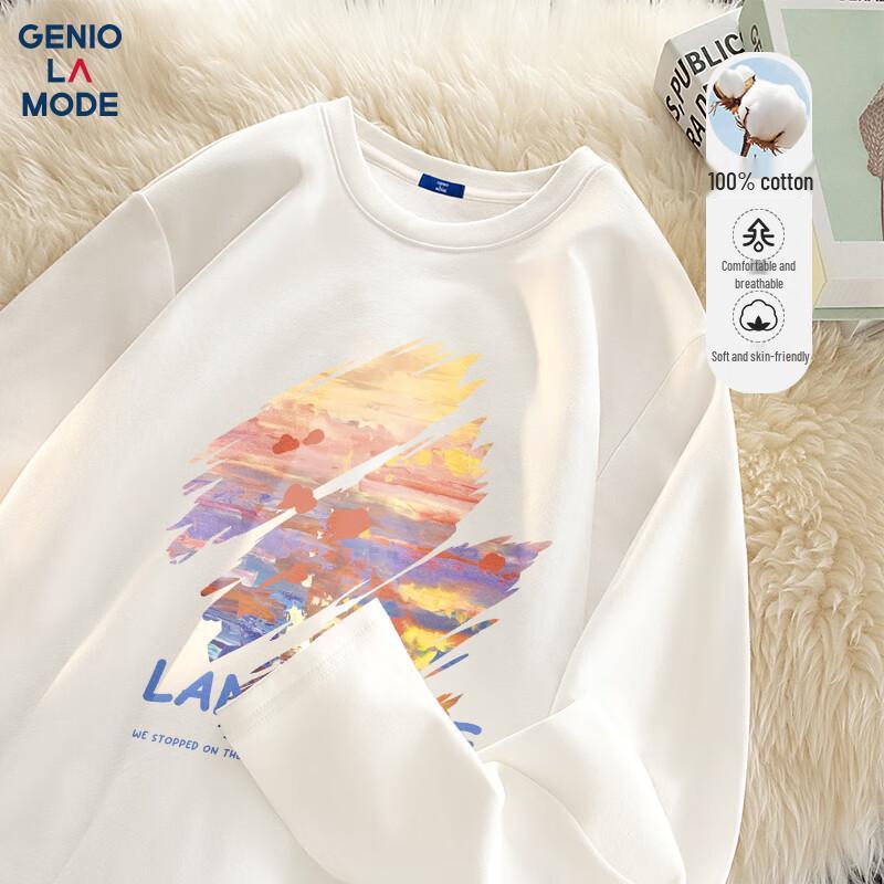 GENIOLAMODE Men s Pure Cotton Long Sleeve T-Shirt with Graffiti Print XL