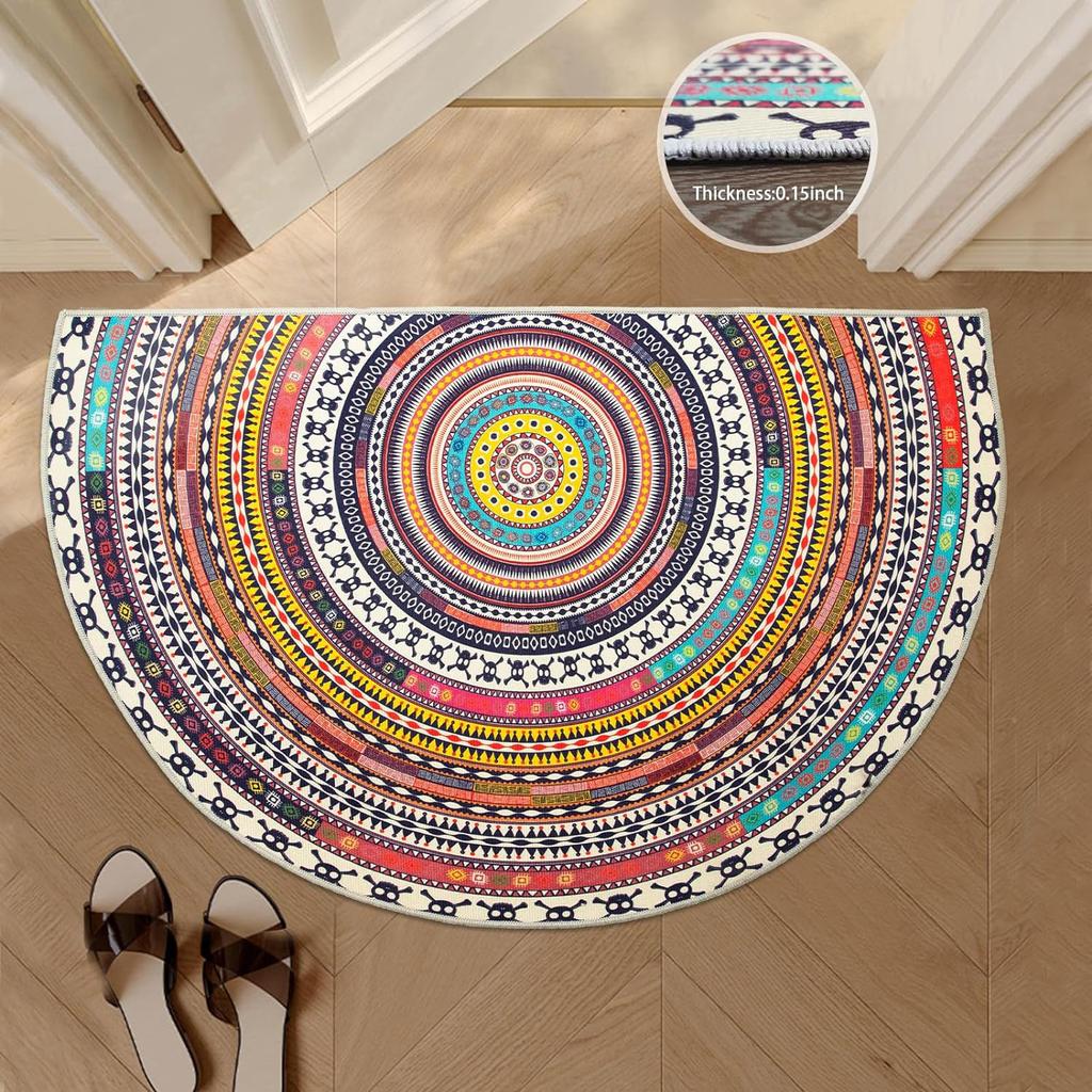 Floral Mosaic Doormat - Vintage Semi-Circular Rubber Backing, Indoor/Outdoor Rug, Durable Comfortable Floor Mat for Home Decor