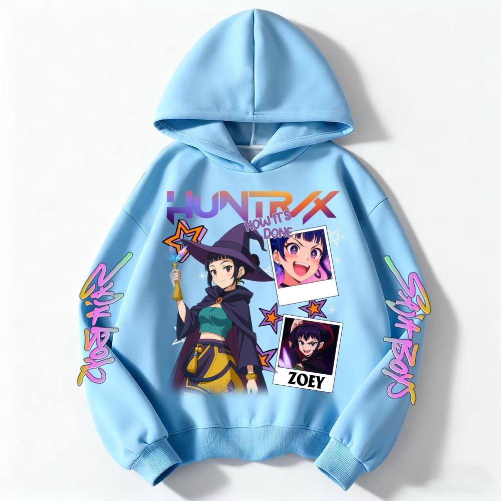 Cute KPop Demon Hunter kids hoodie pink plus velvet sweater autumn and winter Halloween Series tops for girls Boys Sweater