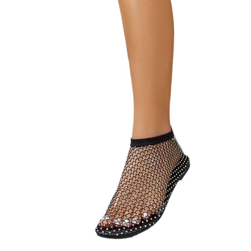 Summer New Round Head Sandals Hollow Internet Celebrity Diamond Short Boots Summer Sexy Large Size Flats