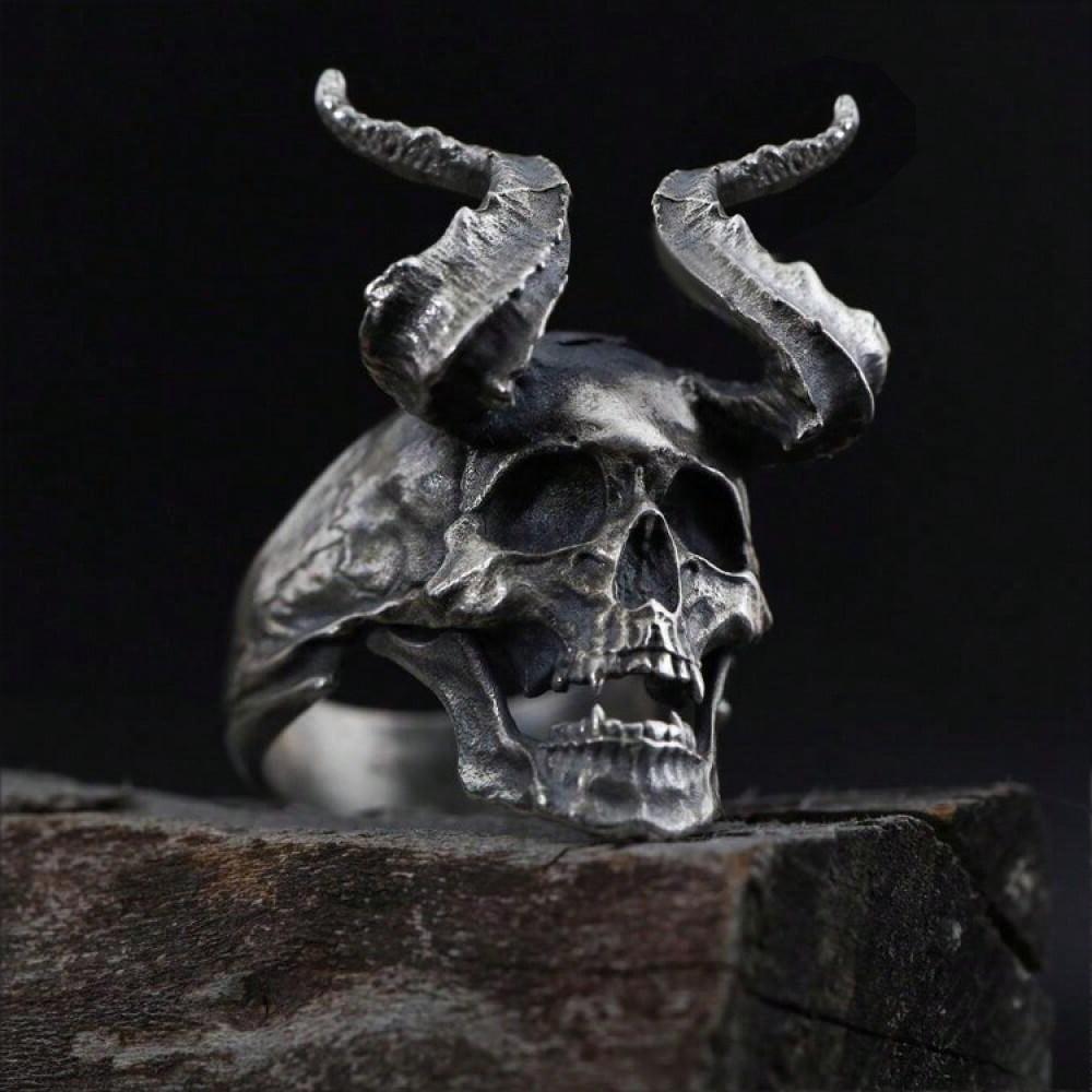 Vintage Punk Stainless Steel Skull Rings For Men Gothic Punk Satan Demon Horror Skull Ring Hiphop Motorcycle Rock Biker