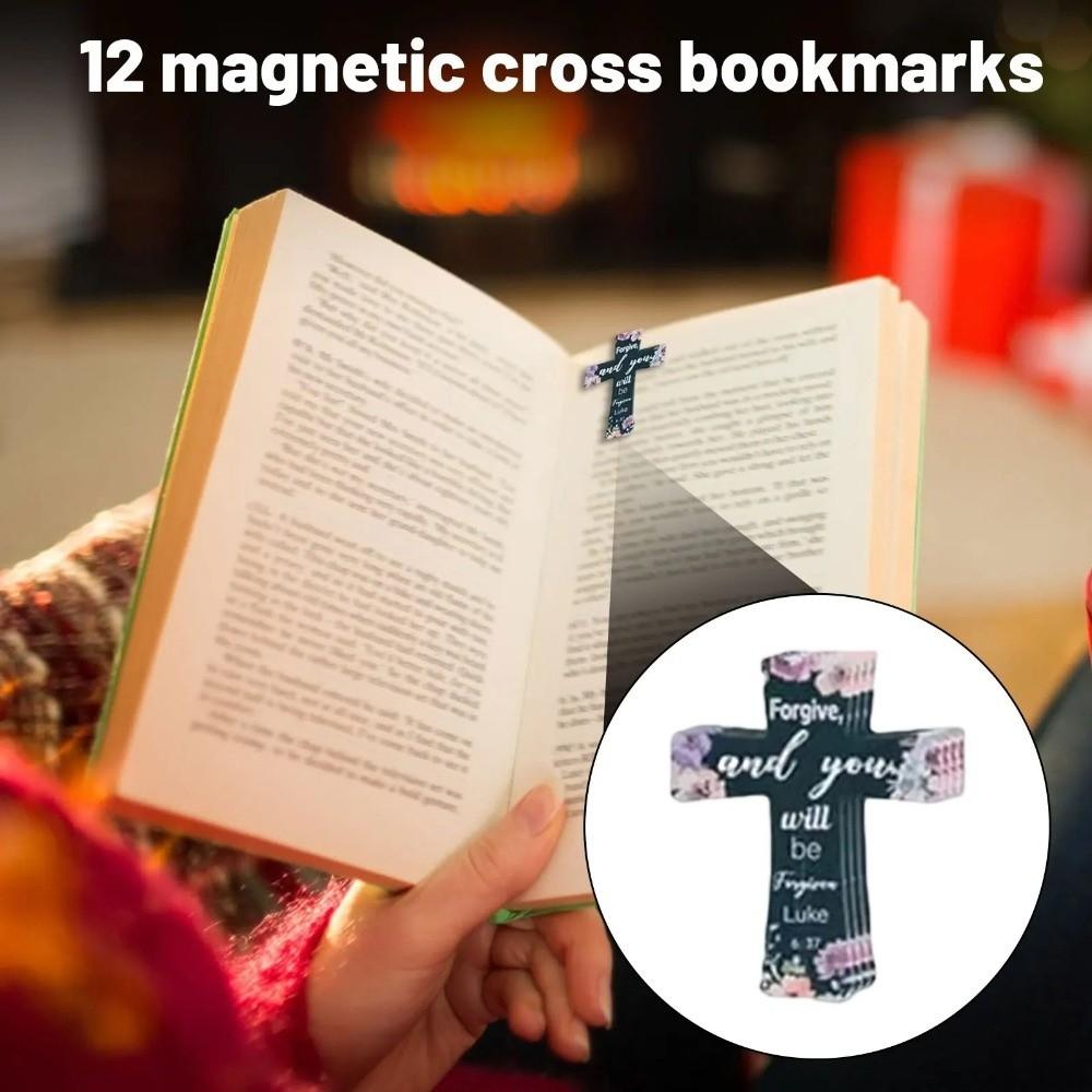 12/16/24PCS Plastic Bible Magnetic Bookmarks Double-Sided Cross Shape Page Marking Bookmark Durable Construction