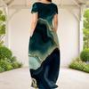 Women Plus Size Round Neck Short Sleeve Printed Loose Maxi Dress With Side Pockets
