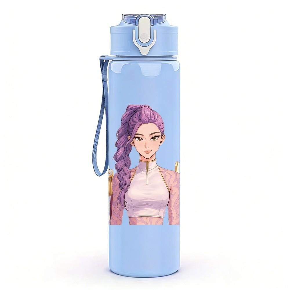 1PC Three Pretty Girls Character Cartoon Print 750ml Color Plastic Sports Water Bottle Leakproof Flip Straw Lid Suitable for Sports Office Home Use