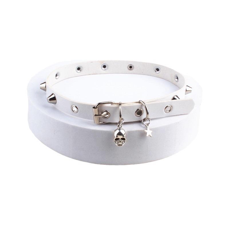 Y2K Punk Skull Pentagram PU Choker, Dark Rock Alt Hot Girl Clavicle Necklace